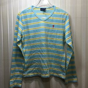 お値下げ★ラルフローレン/ Ralph Lauren 150㎝★長袖/VネックボーダーTシャツ/カットソーｔ376