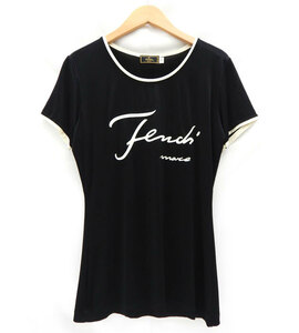 FENDI Fendi Vintage Logo стрейч cut and sewn FB2457 размер 42 чёрный черный женский короткий рукав футболка 