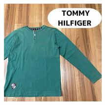 TOMMY HILFIGER トミーヒルフィガー ロンT 長袖 ハーフボタン ワンポイント ワッペン グリーン サイズM 玉mc1504_画像1