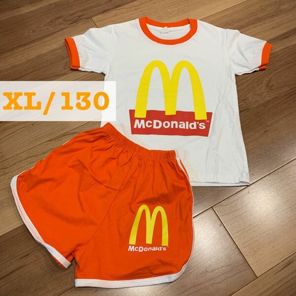 限定値下げ！新品未使用XL130マクドナルド柄オレンジロゴTシャツセットアップ海外子供服男の子女の子パジャマルームウェア