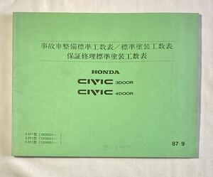 ホンダ EF シビック 事故車整備標準工数表 標準塗装工数表 保証修理標準塗装工数表