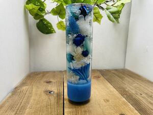 水中花シフトノブ 円柱型　ブルーのお花畑