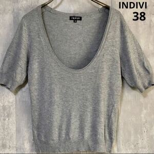  Indivi INDIVI short sleeves knitted thin gray size 38