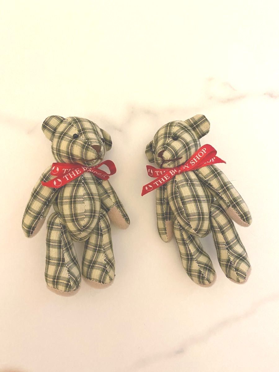 ボディショップ　テディベア型チャーム　ミニぬいぐるみ　2体セット チェック柄　緑