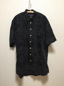 USA古着 GILBERTO BIGシルエット 総柄シャツ 半袖シャツ オーバーサイズ デザインシャツ 黒系 XL