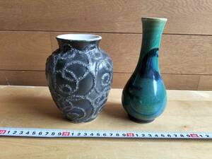 コレクション　昭和　レトロ　アンティーク　花瓶　一輪挿し　陶器　お花　はんぺん模様　2個　まとめて
