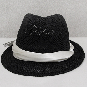 JABURO サテン巻ペーパー中折れハット 黒ブラック×白ホワイト / HAT 帽子 