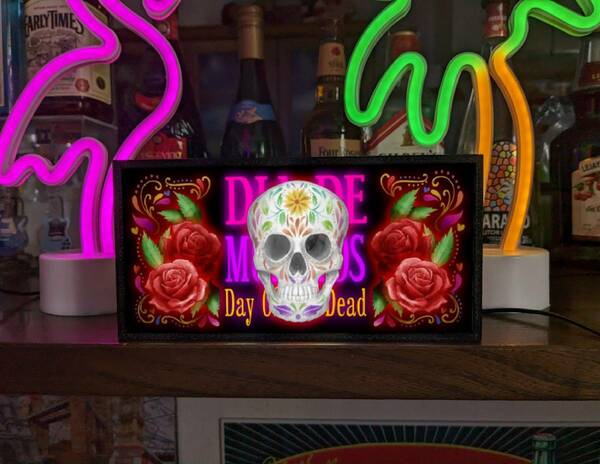 メキシカンスカル 死者の日 カラベラ テキーラ メキシコ お祭り ミニチュア サイン ランプ 看板 置物 雑貨 ライトBOX 電飾看板 電光看板