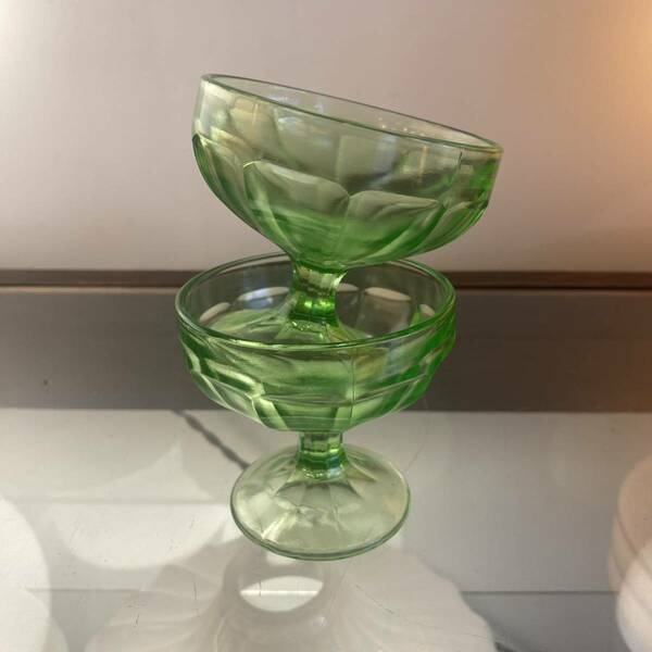 ウラン　フェデラル　デザートカップ　ディプレッションガラス　ウランガラス　セット　ヴィンテージ　シャーベットカップ