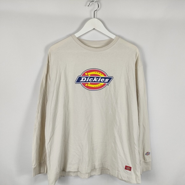 ディッキーズ Dickies Tシャツ ビッグシルエット ロゴプリント クルーネック ロンT 長袖 M グレーベージュ系 レディース 中古 /EL