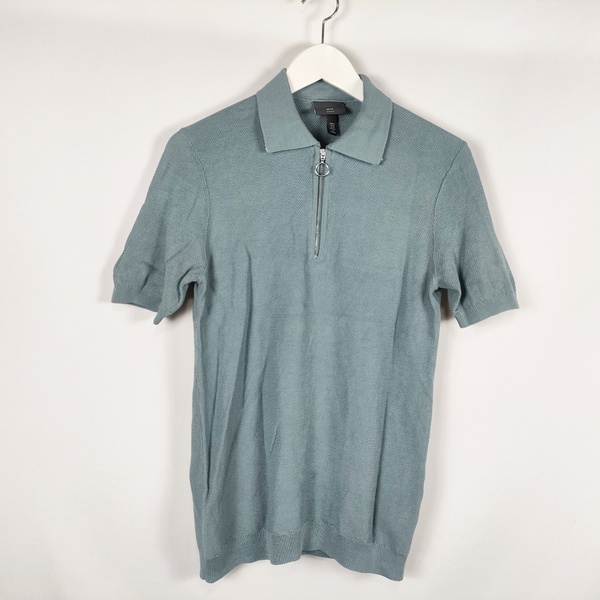 エイチアンドエム H&M ポロシャツ ニット ジップアップ ハーフジップ 半袖 XS ライトブルー系 メンズ 中古 /EO