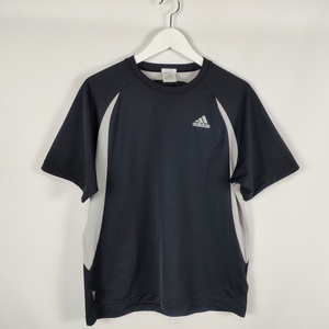 アディダス adidas Tシャツ スポーツウェア ワンポイント クルーネック 半袖 M グレー ブラック メンズ 中古 /EP