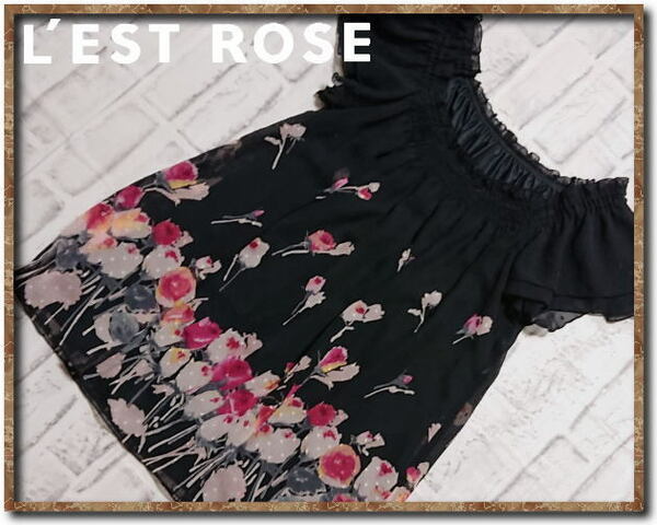 ☆L'EST ROSE　レストローズ　花柄シフォンチュニック　黒☆