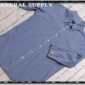 ★GENERAL SUPPLY　ジェネラル サプライ　ギンガムチェック7分袖シャツ　青×白★