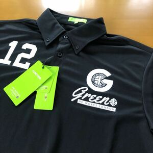 ＬＬ　サラッと快適　新品多機能素材　おしゃれなボタンポロシャツHK WORKS LONDON Green コシノヒロコ GOLF ゴルフ　ブラック　半袖