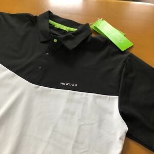 新品 ＬＬ　 おしゃれ半袖ボタンシャツ　HK WORKS LONDON Green コシノヒロコ 吸収速乾 ＵＶストレッチブラックホワイト　GOLF ゴルフ