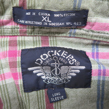 古着 ドッカーズ DOCKERS ボタンダウンシャツ チェック 長袖 オリーブグリーン ピンク サイズ表記：XL　gd76692_画像6