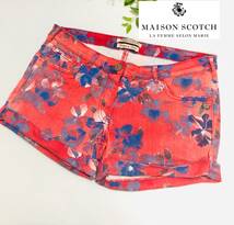 海外購入品　Maison Scotch　メゾン スコッチ　フラワープリントデザイン　ショートパンツ　レッド　サイズL相当_画像1