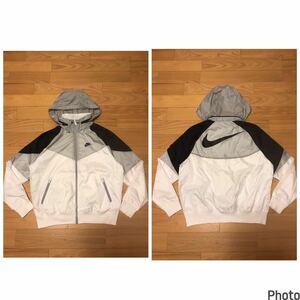 美品☆NIKE/ナイキ オーバーサイズM大き目 90sビンテージ復刻 裏メッシュ生地付・切替ナイロンジャケットジャージ フード収納式 BIGロゴ入!