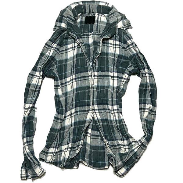 定価3.9万 junhashimoto DURALUMIN BUTTON WRINKLE CHECK SHIRT 2 ジュンハシモト ジュラルミンボタン皺加工チェックシャツ wjk akm 1piu