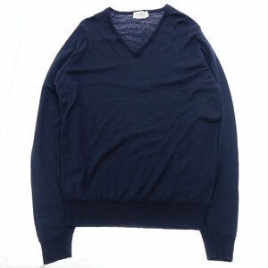 美品◆ジョンスメドレー Vネック ニットセーター 30G BLENHEIM 紺 L メンズ JOHN SMEDLEY【AFB9】