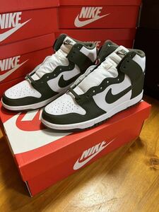 g新品 箱付き ナイキ ダンク ハイ レトロ NIKE DUNK HI RETRO 白×カーキ