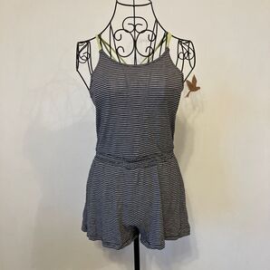 10-12Y ガールズ サロペット 黒×グレーボーダー