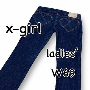  X-girl x-girl skinny stretch size 1 waist 69cm M size dark blue lady's jeans Denim M1851