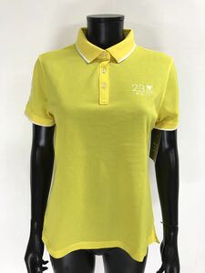 【USED】23区GOLF 綿 半袖 ポロシャツ ロゴ刺繍 イエロー 黄 レディース 3 ゴルフウェア