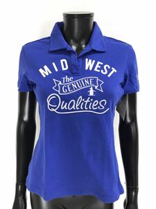 【USED】Munsingwear マンシングウェア 綿 半袖 シャツ ロゴ刺繍 ブルー 青 レディース L ゴルフウェア