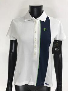 【USED】FIDRA フィドラ 綿 半袖 ポロシャツ ロゴ刺繍 ホワイト 白 ネイビー 紺 レディース L ゴルフウェア
