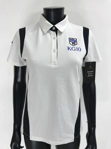 【USED】Kappa カッパ 綿 半袖 ポロシャツ ワッペン ロゴ刺繍 ホワイト 白 ブラック 黒 レディース L ゴルフウェア