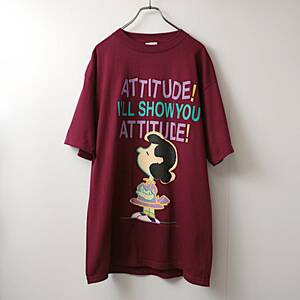 90s ピーナッツ LUCY ルーシー ATTITUDE！キャラクター プリント Tシャツ used 古着