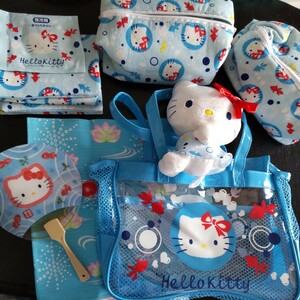  Sanrio is . float .. goldfish Kitty mascot + bag + pouch 2+ tissue inserting 2+ cooling agent + furoshiki + "uchiwa" fan Japanese style 