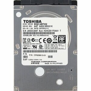 TOSHIBA MQ01ABF032 2.5インチ 7mm SATA600 320GB 3066回 28185時間