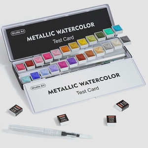  free shipping *Shuttle Art solid watercolor paint metallic 24 color set half bread metal color pa rate water calligraphy pen drawing paper attaching 