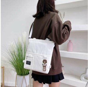 ZPT007* canvas bag shoulder bag diagonal .. pocket fastener attaching bag shoulder .. tote bag white 