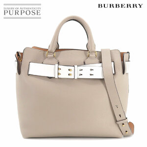 未使用 展示品 バーバリー BURBERRY ベルトバッグ 2way ハンド ショルダー バッグ レザー グレー ホワイト Hand Shoulder Bag 90190534