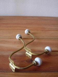  antique *2 pcs set brass made coat hook white * retro interior 