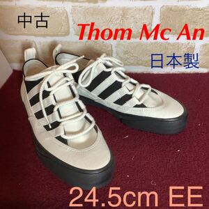 【売り切り!送料無料!】A-317 Thom Mc An!キャンバス地スニーカー!24.5cm EE!白！黒!ライン!おしゃれ!普段ばき!日本製!中古!