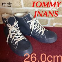 【売り切り!送料無料!】A-205 TOMMY JEANS!ハイカットキャンバススニーカー!26.0cm!ネイビー!おしゃれ!中古!_画像1