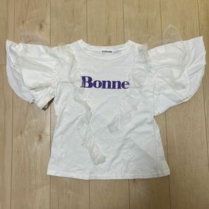 17kg イチナナキログラム☆トップス　半袖Tシャツ　フリル　レース　ロゴ　ホワイト　白