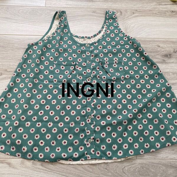 タンクトップ 花柄 レース グリーン ホワイト INGNI イング 綺麗 ノースリーブ Mサイズ