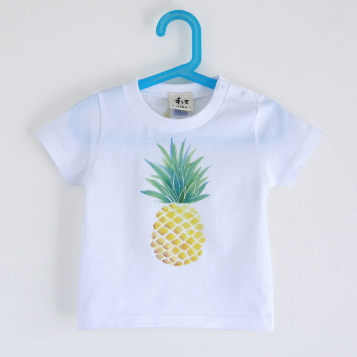 Ropa para niños Camiseta para niños Talla 90 Camiseta con estampado de piña blanca Camiseta pintada a mano hecha a mano Regalo de verano tropical Casual, manga corta, unisexo, 90(85~94cm)