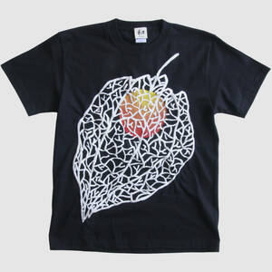 Art hand Auction T-shirt homme taille XL noir motif Hozuki T-shirt motif Physalis tridimensionnel dessiné à la main T-shirt fête des pères Art végétal motif japonais fait main, Taille XL et plus, col rond, à motifs