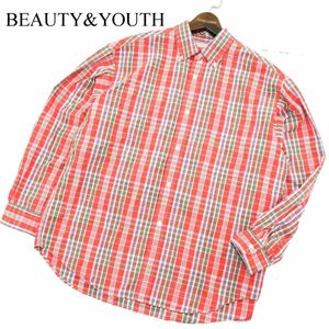 22SS★ BEAUTY&YOUTH ユナイテッドアローズ 通年 マドラスチェック★ 長袖 ビッグシルエットシャツ Sz.L　メンズ 赤系　A3T04743_4#C