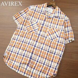 AVIREX アヴィレックス 春夏 マドラスチェック★ 半袖 ワーク シャツ Sz.M　メンズ オレンジ系　A3T04535_4#A