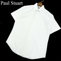 Paul Stuart ポール・スチュアート 春夏 ストライプ★ 半袖 ボタンダウン シャツ Sz.M　メンズ グレー × 白 日本製　A3T04529_4#A_画像1