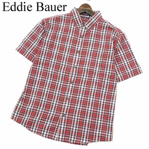 Eddie Bauer エディーバウアー 春夏 半袖 コットン&ポリ★ ボタンダウン チェック シャツ Sz.M　メンズ アウトドア　A3T04967_5#A