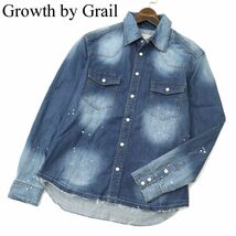 Growth by Grail グロースバイグレイル 通年 USED&ペイント加工★ カットオフ 長袖 ウエスタン デニム シャツ Sz.L　メンズ　A3T05395_5#C_画像1